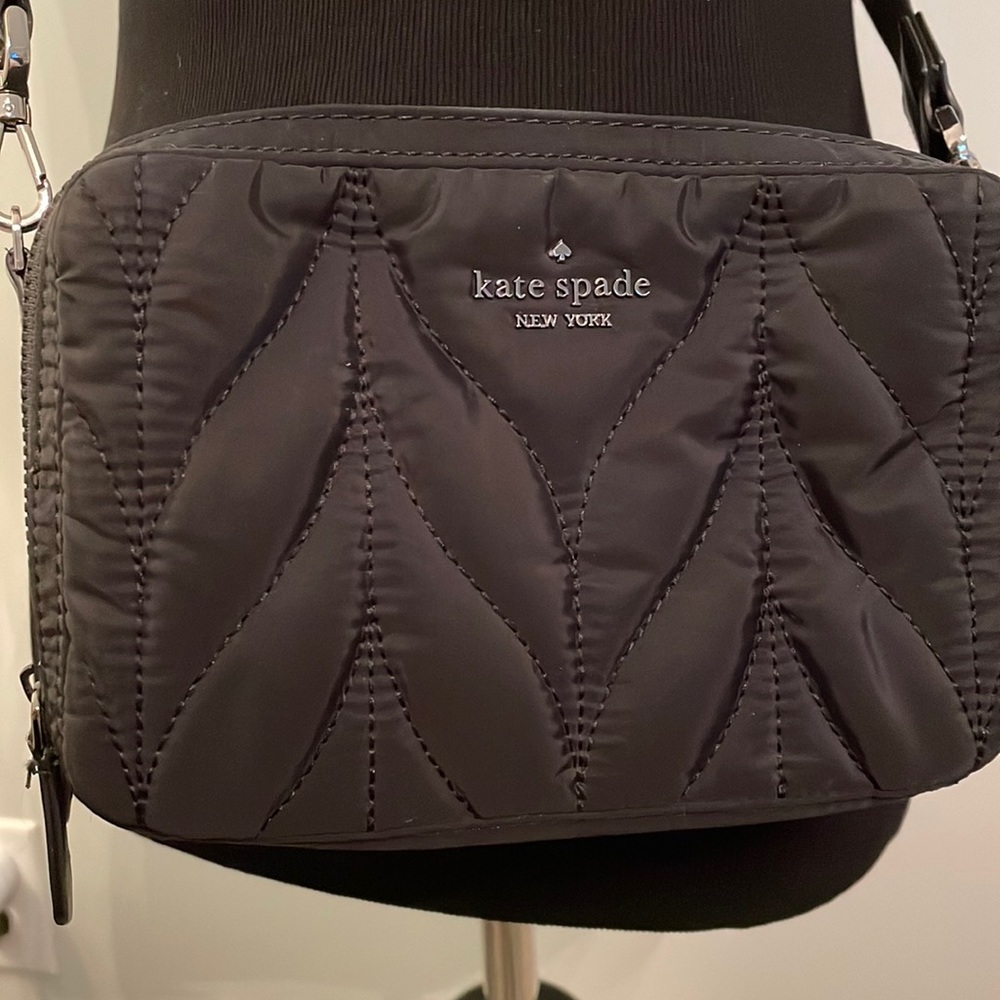 Kate Spade black quilted nylon crossbody bag with adjustable strap